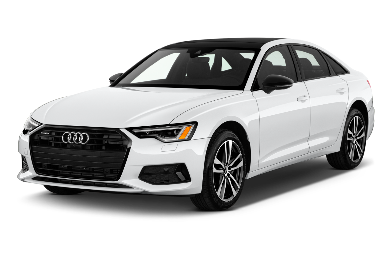 Front three quarter view of a 2022 Audi 	A6 Sedan 	Premium Plus 4 Door Sedan angular front stock photos of front three quarter view