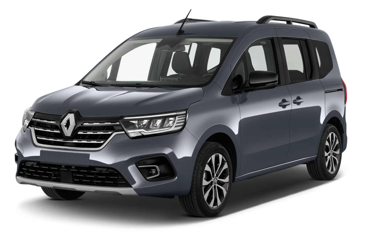Front three quarter view of a Front three quarter view of a 2021 Renault Kangoo Intens 5 Door MPV angular front stock photos of front three quarter view